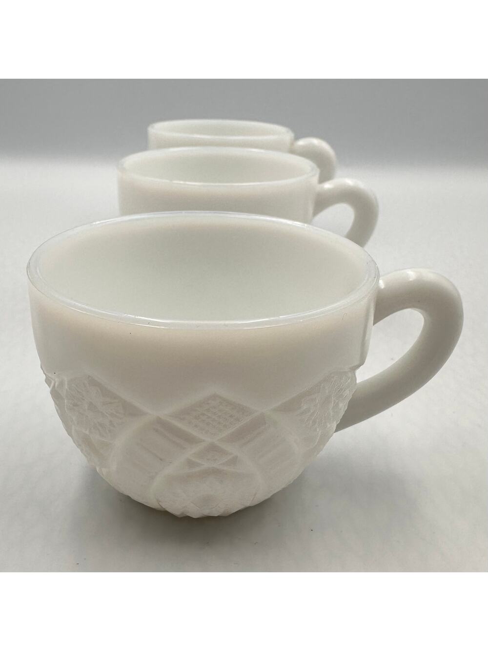 McKee White Milk Glass Thatcher Concord Punch Cup Mug 3pc Set